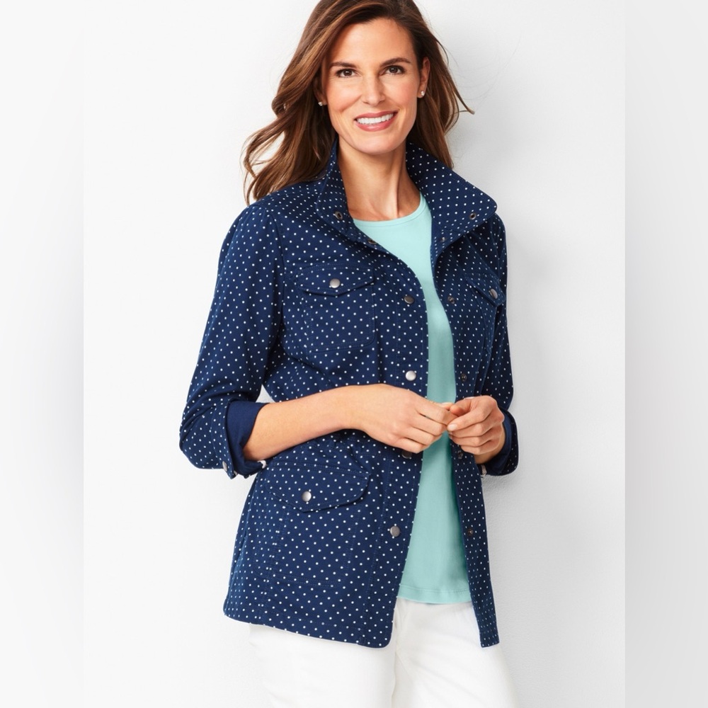 Talbots Navy Polka Dot Utility Jacket